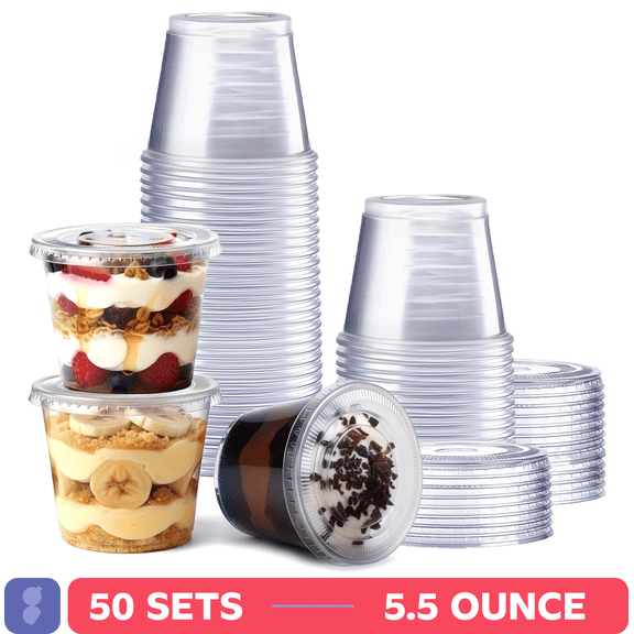 Comfy Package 5.5 Oz Sample Cups Small Plastic Containers with Lids, 50-Pack