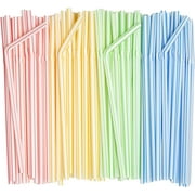 Comfy Package 7.75” Flexible Straws Drinking Plastic Disposable Bendy Straws, 200-Pack Striped Assorted