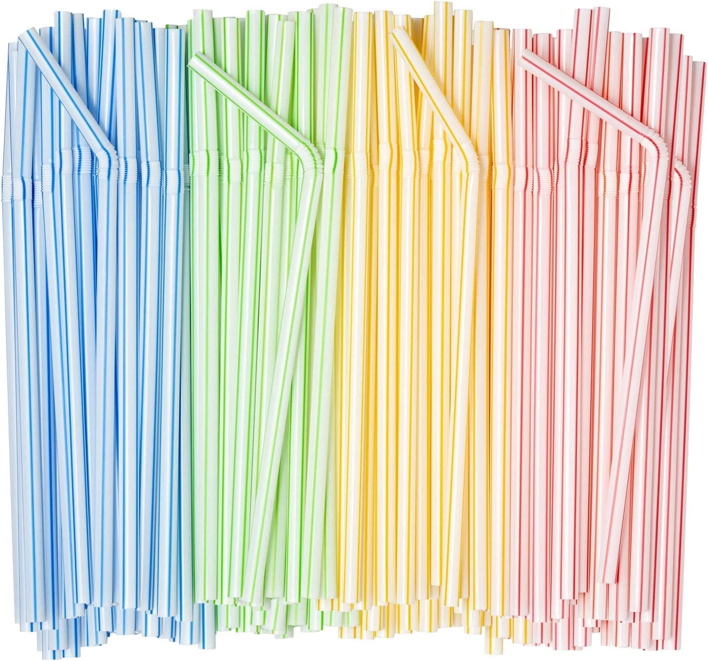 Comfy Package 7.75 Flexible Straws Drinking Plastic Disposable Bendy Straws, 400-Pack Striped Assorted