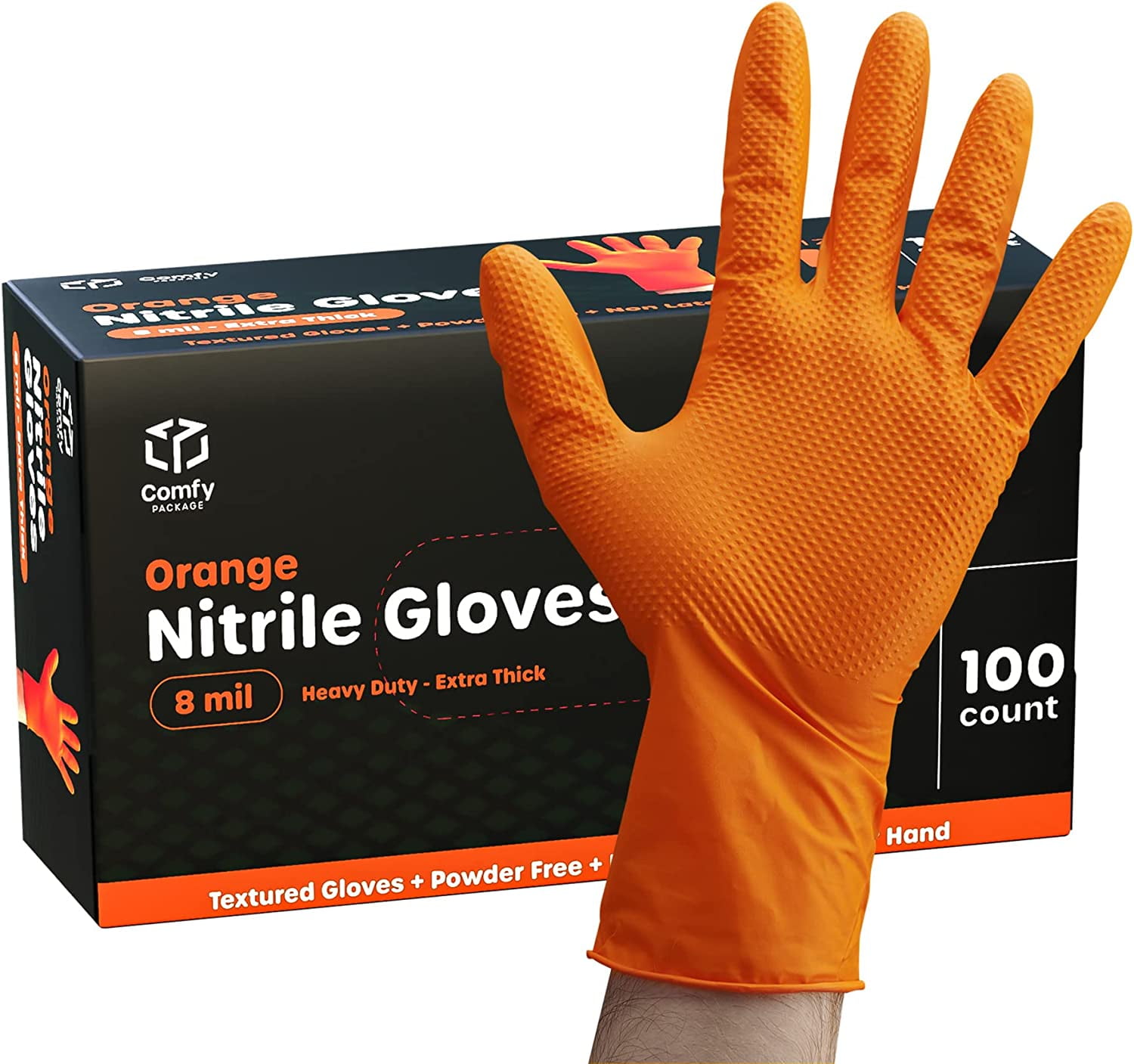 Comfy Package 8 Mil Orange Nitrile Gloves Disposable Latex Free