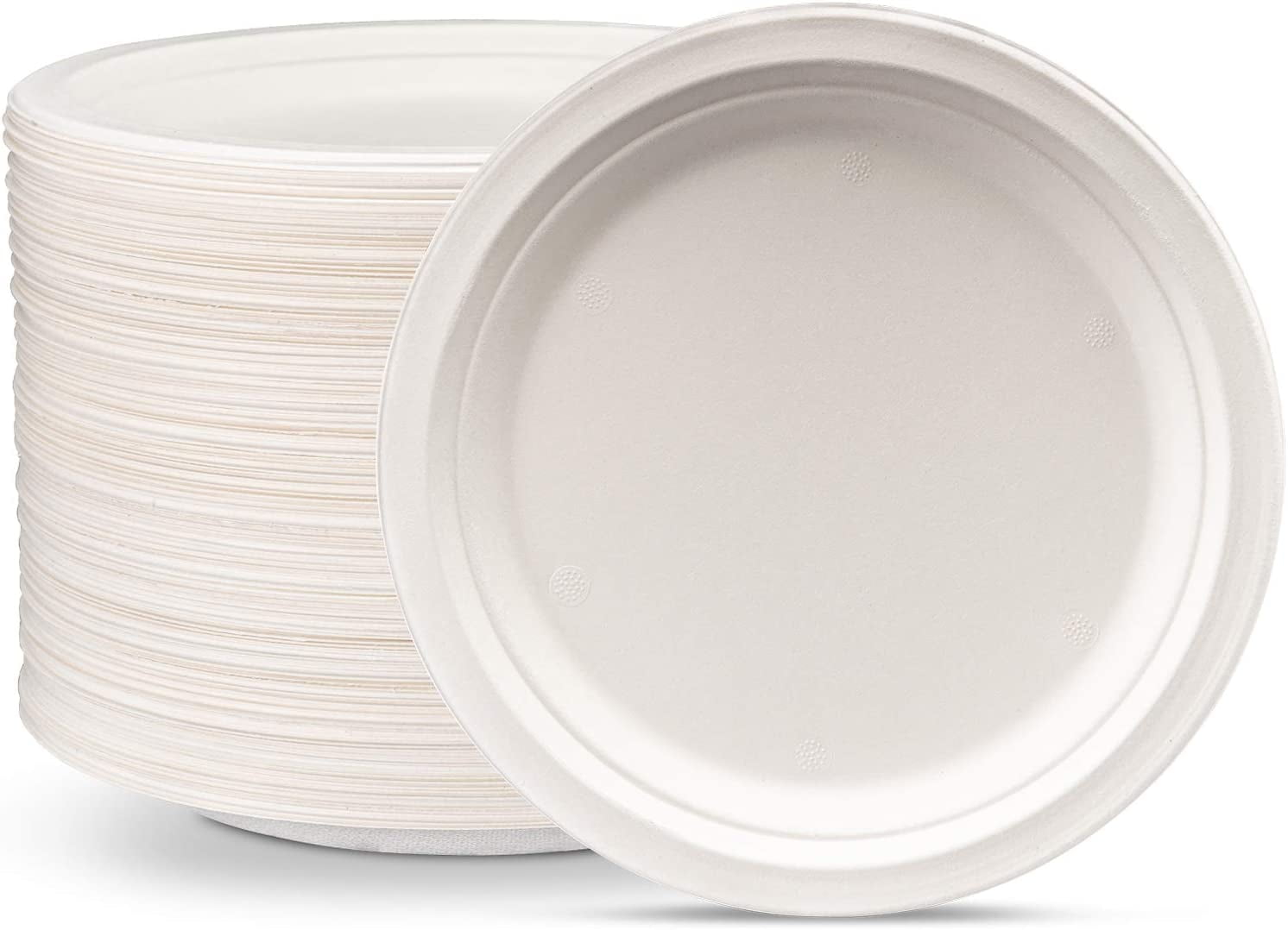  Moretoes 125 Pack 10 Inch Compostable Paper Plates Disposable  Dinner Size Paper Plates Biodegradable Heavy-Duty Bagasse Plate (White) :  Health & Household