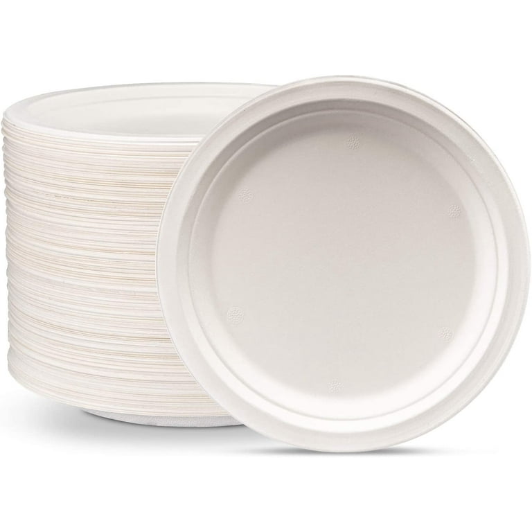 Comfy Package 100% Compostable 9 inch Heavy-Duty Plates [125 Pack] Eco-Friendly Disposable Sugarcane Paper Plates