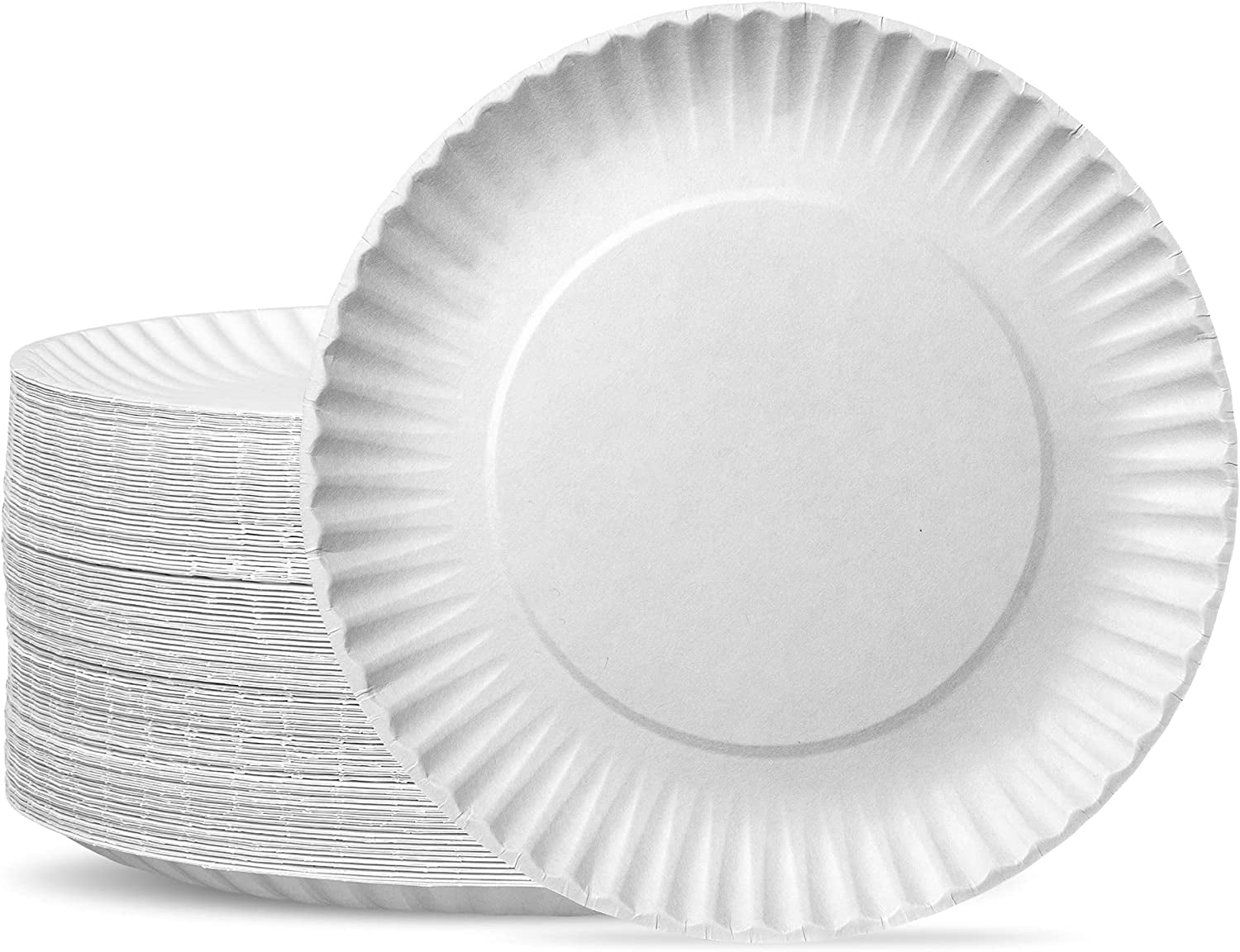 [300 Pack] Disposable White Uncoated Paper Plates, 9 inch Large