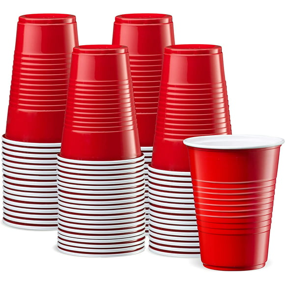Comfy Package 9 Oz Plastic Cups Disposable Drinking Party Cups, Red 50-Pack