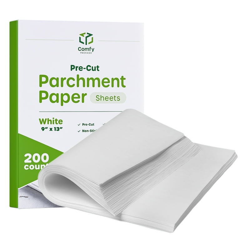 https://i5.walmartimages.com/seo/Comfy-Package-9x13in-White-Parchment-Paper-Sheets-Baking-Supplies-200-Pack_b3a35d29-d13e-4cf7-9608-616923895d5c.e249c6a589685bd782b9b51ee1a7d9f6.jpeg?odnHeight=768&odnWidth=768&odnBg=FFFFFF