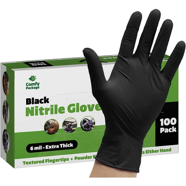 Comfy Package Black Disposable Nitrile Gloves for Food Prep Latex Free