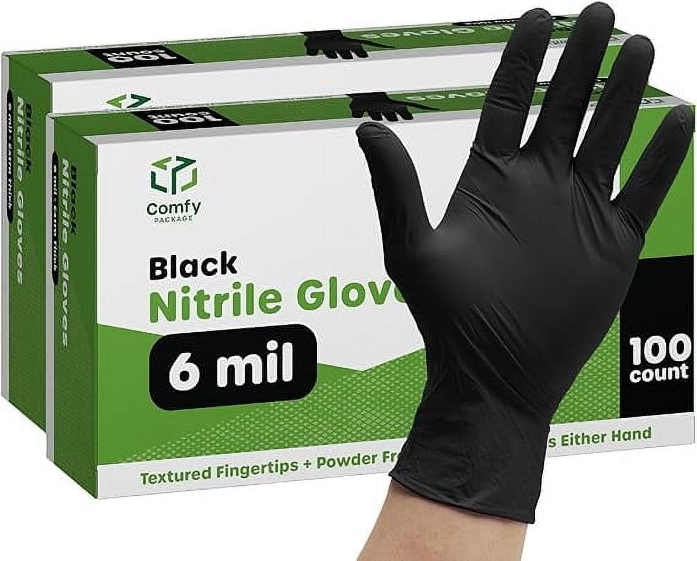 Disposable Black Nitrile Gloves Medium, 200 Count, Mil Thickness
