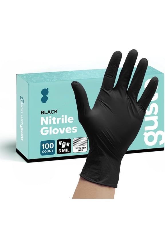 Comfy Package Black Nitrile HEAVY DUTY 6 Mil. Chemical Resistance, Latex & Powder Free, Textured Fingertips Disposable Gloves