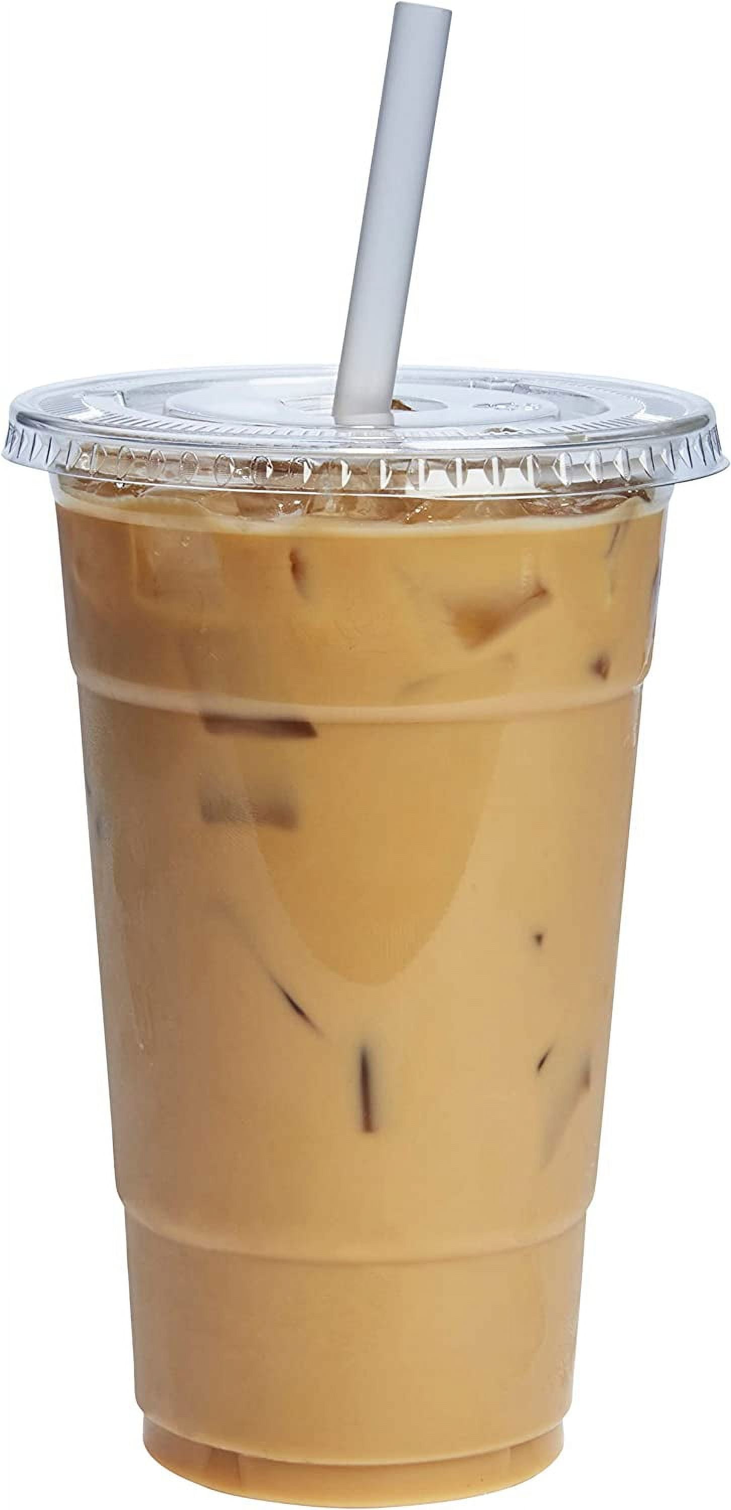GUSTO Clear Plastic Cups 24 oz Disposable Coffee Cups with Lids, 50-Pack