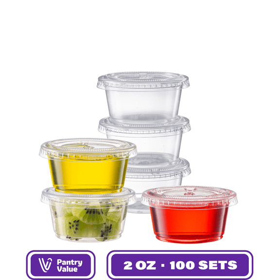 Comfy Package 2 Oz Condiment Containers Small Plastic Containers with Lids, 100-Pack