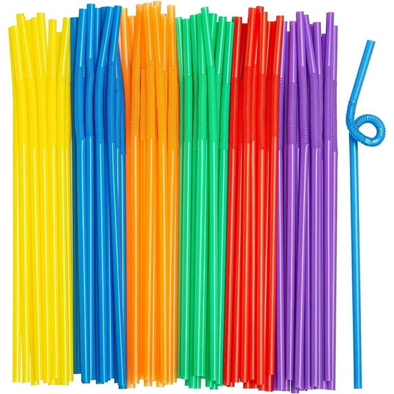 Comfy Package Disposable Flexible Straws Drinking Plastic Bendy Straws, 300-Pack