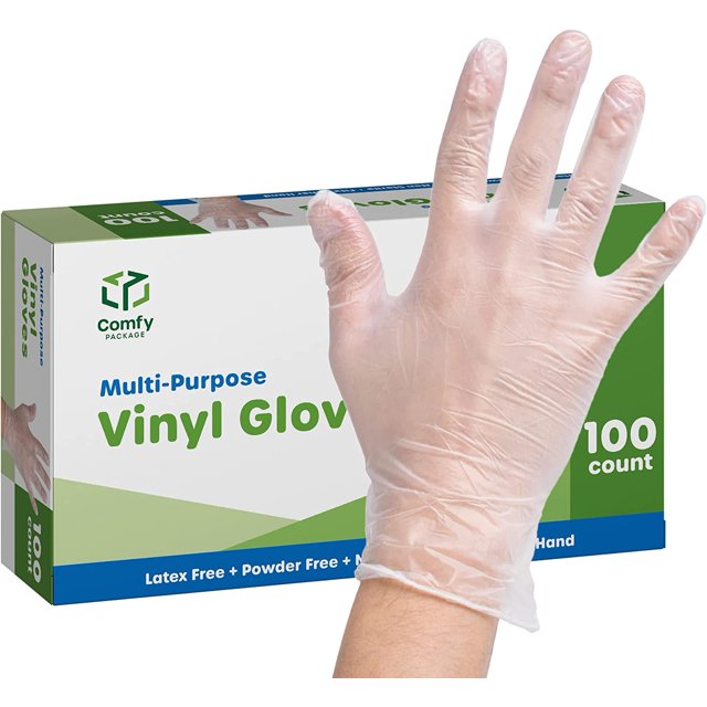 Comfy Package Disposable Vinyl Gloves Food Grade LatexFree Clear, 100