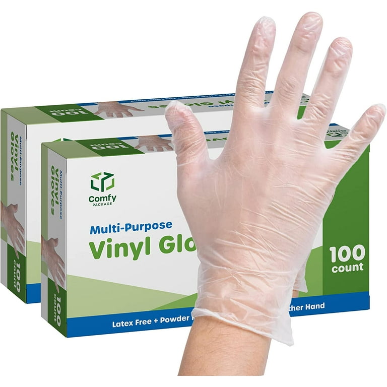 Comfy Package Disposable Vinyl Gloves Food Grade Latex Free Clear 200 Pack XL