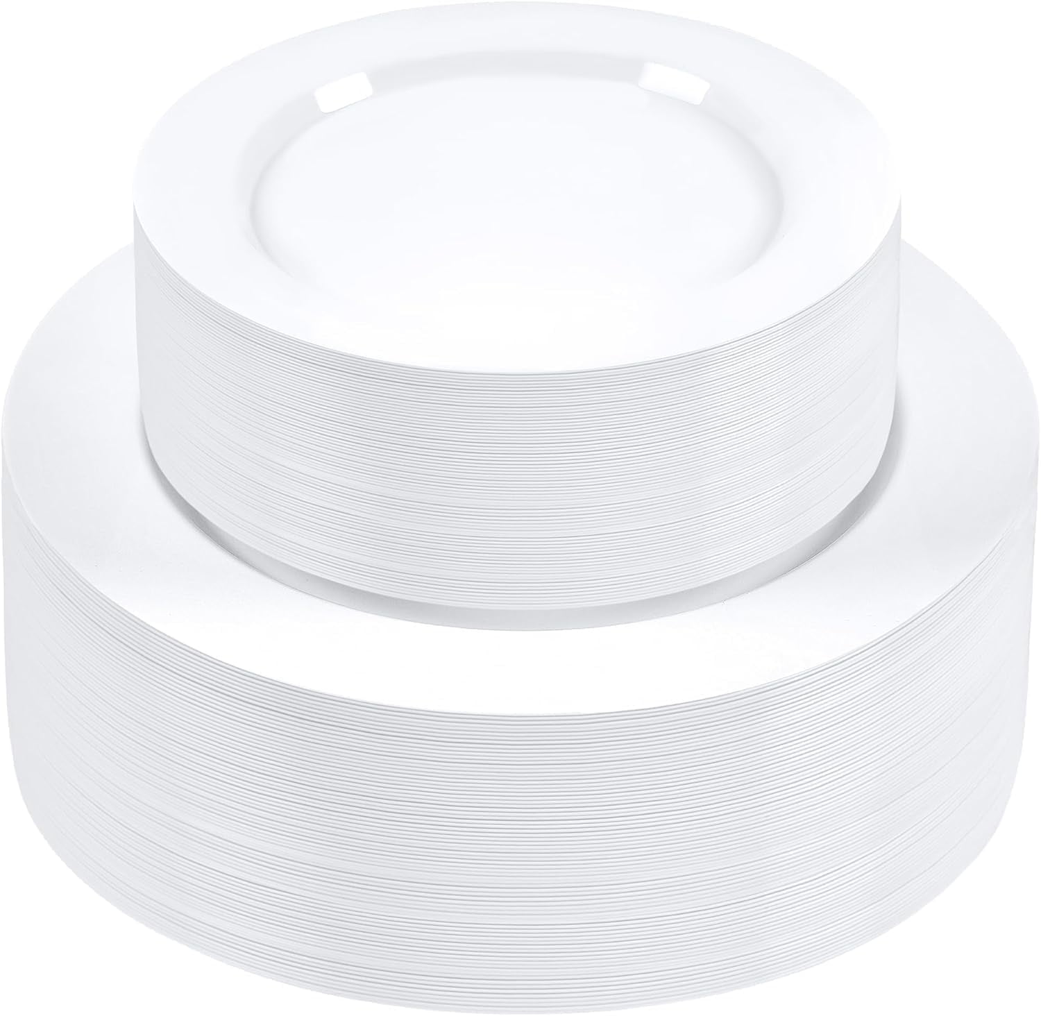 SETUP Disposable White Round 75 " and 1025" Plastic Party Plates (100 Count)