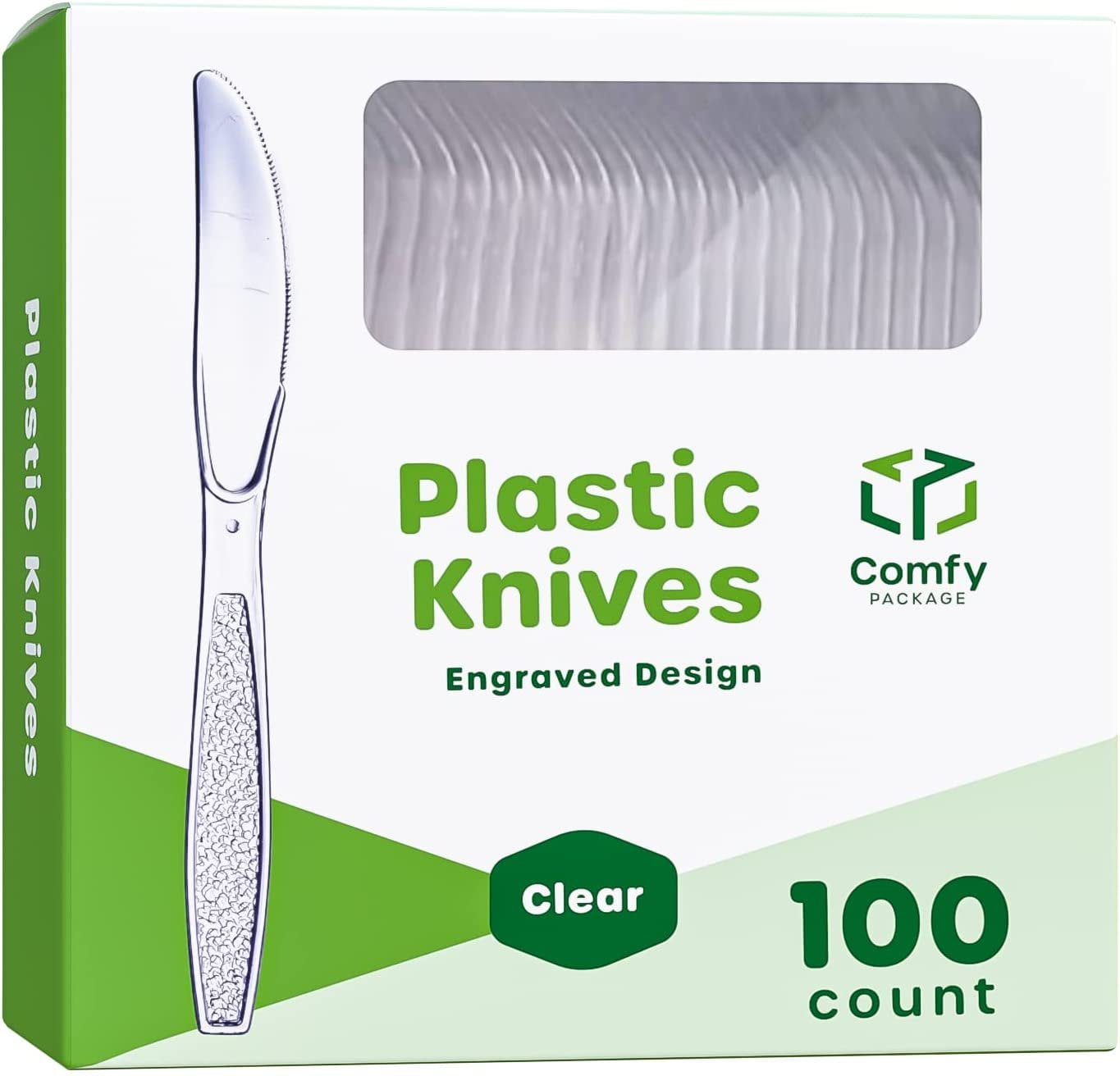 Comfy Package Heavy Weight Disposable Plastic Knives Utensils, 100Pack
