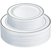 Comfy Package Fancy Plastic Plates Disposable Dinner Plates & Salad Plates Set, 60-Pack