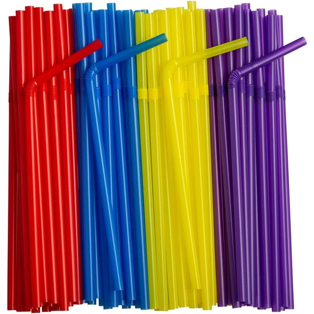 Comfy Package Flexible Drinking Straws Plastic Disposable Bendy Straws