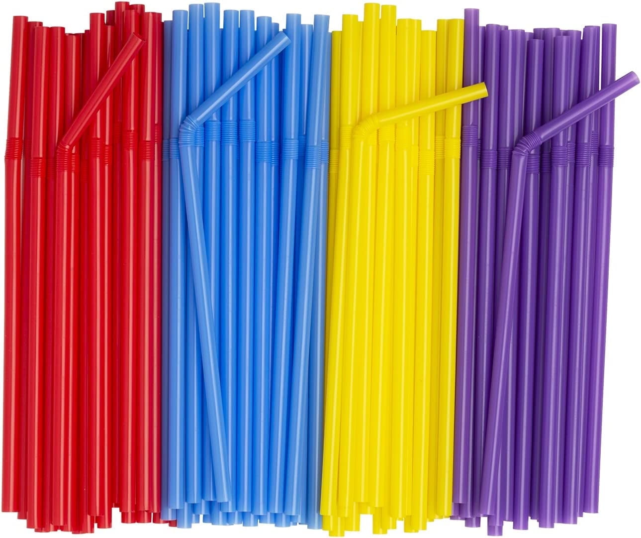 Assorted Color 8mm Flexible Disposable Plastic Drinking Straws, 500 Pack