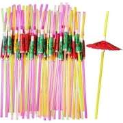 Comfy Package Flexible Umbrella Cocktail Plastic Straws, Mini Umbrella Straw, 50-Count