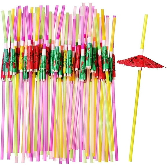 Comfy Package Flexible Umbrella Cocktail Plastic Straws, Mini Umbrella Straw, 50-Count