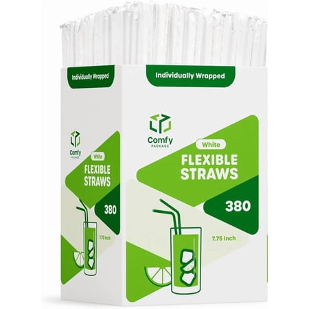 Comfy Package Individually Wrapped Straws Drinking Plastic Straws Disposable, 380 pack
