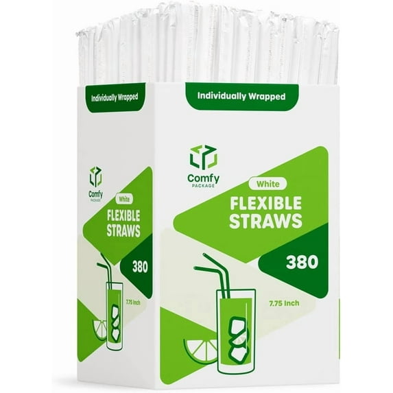 Comfy Package Individually Wrapped Straws Drinking Plastic Straws Disposable, 380 pack
