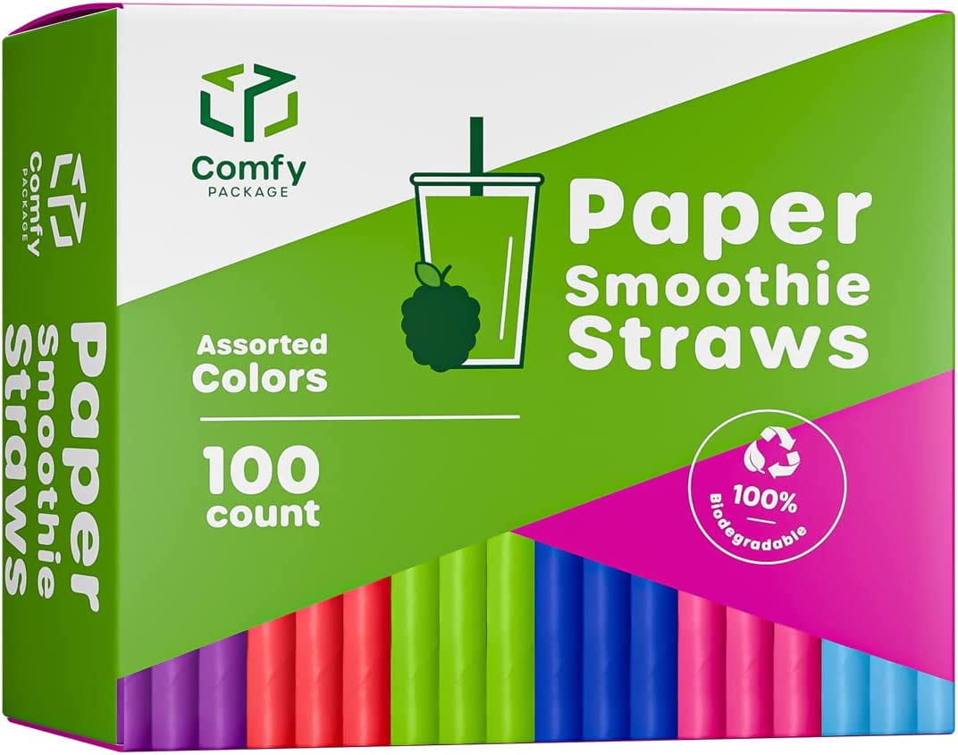 Comfy Package Jumbo Smoothie Straws Disposable Paper Straws for