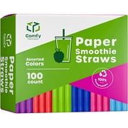 Comfy Package Jumbo Smoothie Straws Disposable Paper Straws for Drinking, Assorted 100-Pack