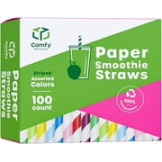 Comfy Package Jumbo Straws Disposable Paper Straws for Drinking, Assorted 100-Pack