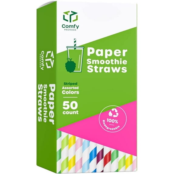 Comfy Package Jumbo Straws Disposable Paper Straws for Drinking, Assorted 50-Pack