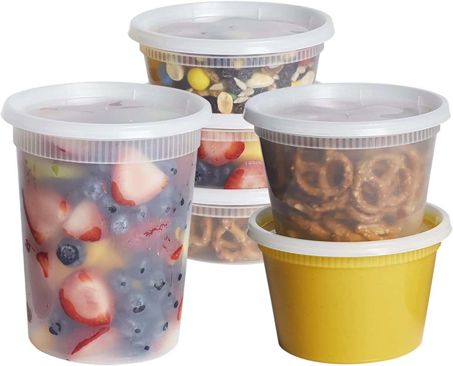 8-64 oz.White Plastic Deli Food Storage Containers Lids Soup Freezer  Microwave