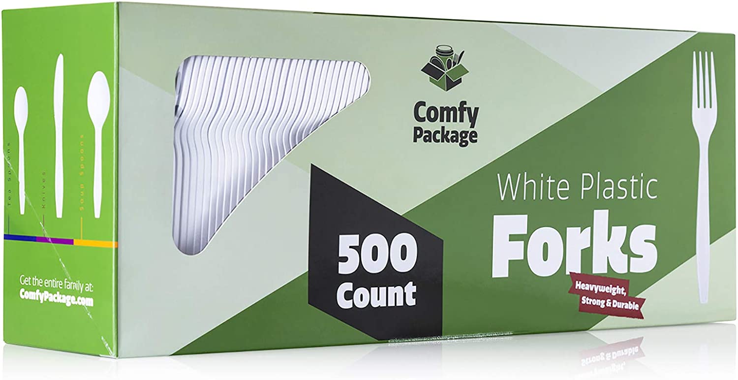 Comfy Package Plastic Forks Bulk Pack Heavy Duty Disposable Silverware