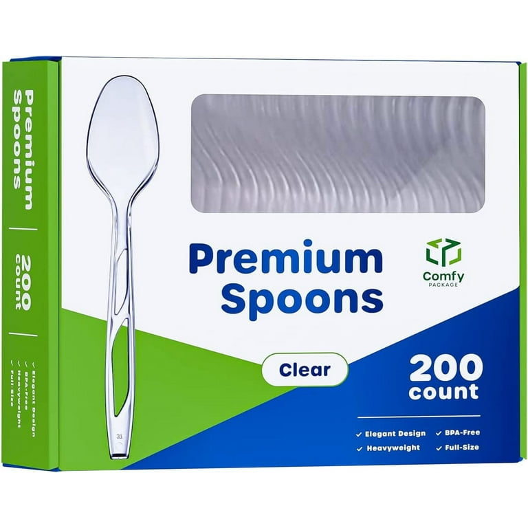 Comfy Package Premium Clear Plastic Spoons Heavy Duty Disposable Utensils,  200-Pack 