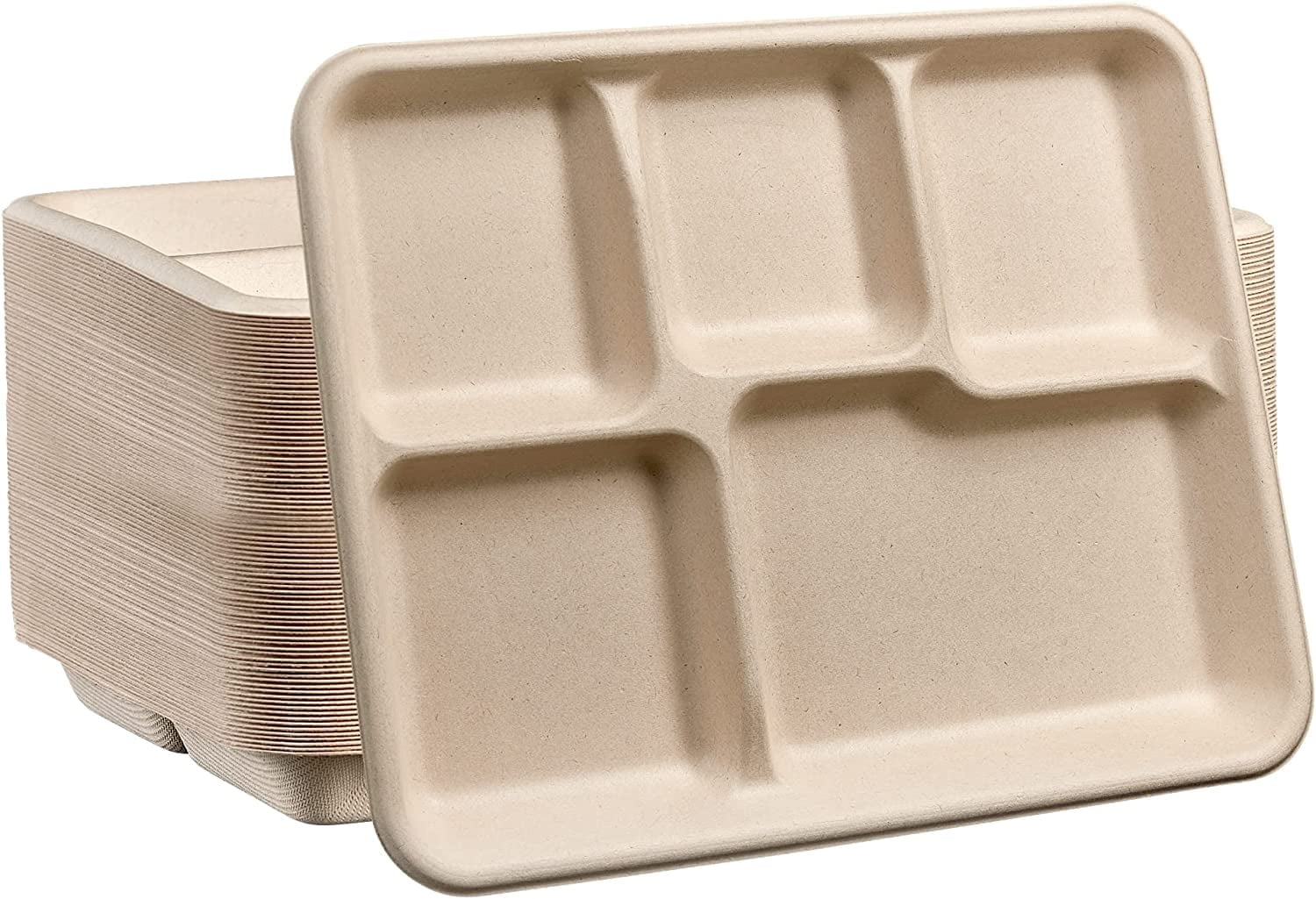 Gusto Rectangular Divided Plates Disposable Heavy Duty Paper Plates Bulk 125 Pack