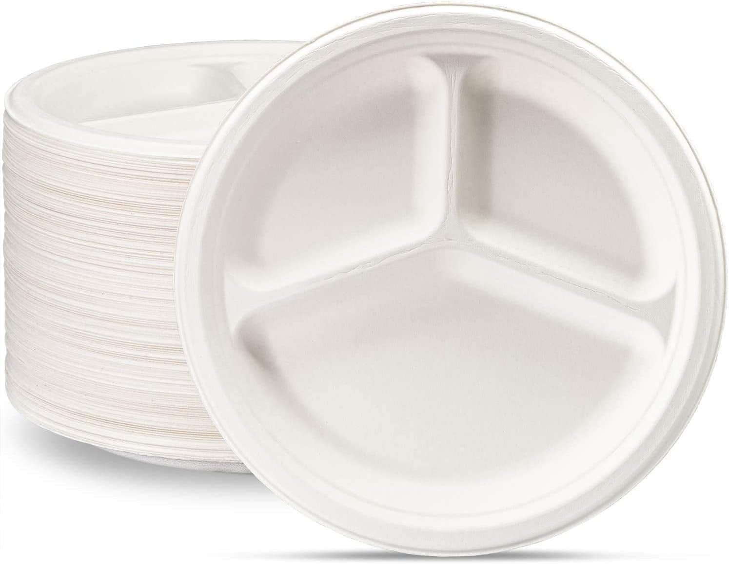 Comfy Package Round Compostable Plates Disposable Heavy Duty Paper Plates  Bulk, 125-Pack 
