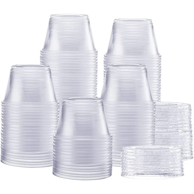 Comfy Package Small Plastic Cups with Lids 4 Oz Mini Cups for Jello