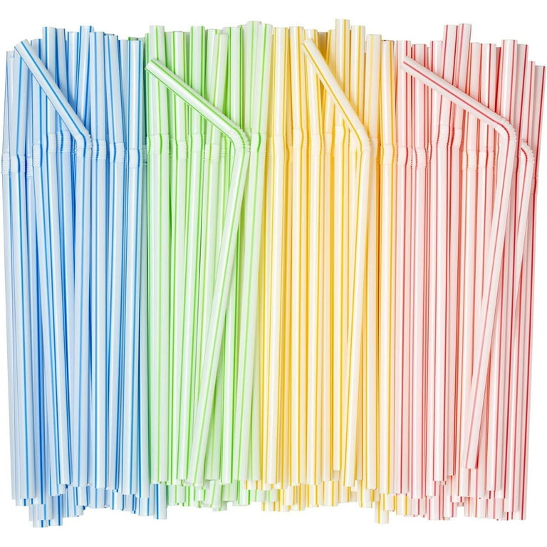 Comfy Package [500 Pack] Flexible Disposable Plastic Drinking Straws - 7.75 inch High - Assorted Colors Striped