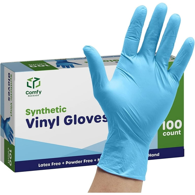 GUSTO Synthetic Vinyl Gloves Disposable Latex Free Plastic Gloves Medium 100 Pack