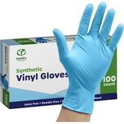 Comfy Package Synthetic Vinyl Gloves Disposable Latex Free Plastic Gloves, XL 100-Pack