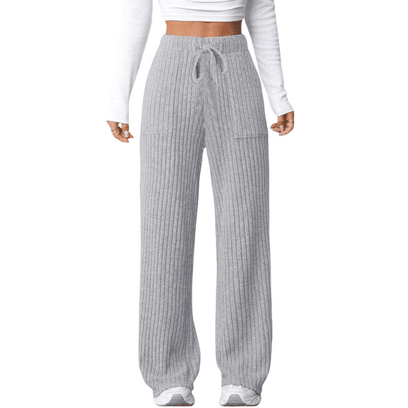 Comfy Pants Women, Audhol Ladies' Autumn/Winter New Solid Color Strip Pocket Elastic Casual Pants Cute Pants for Women Grey L