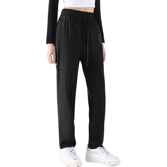 Comfy Pants for Women Stretch Active Comfort Quick Drying Casual Breathable Drawstring Zipper Pockets Hiking Pants Black M