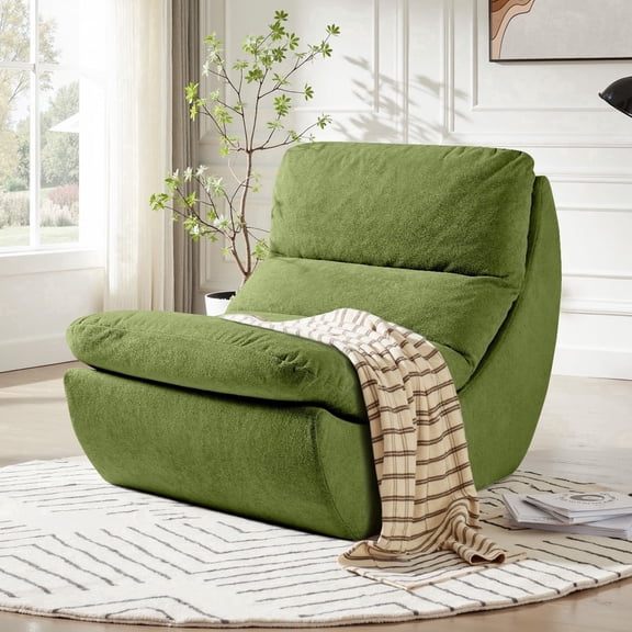 NOFFA Comfy Reading Chair for Adults, Boneless Couch with High Rebound Foam, Removable Scratch-Resistant Fabric for Bedroom, Living Room(Green)
