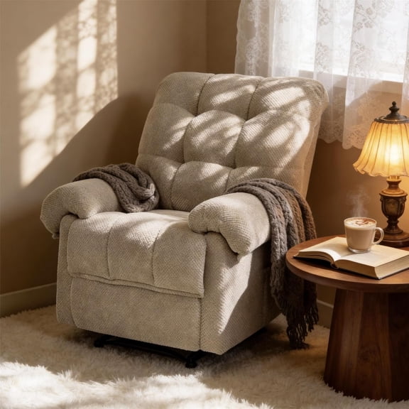 Comfy Recliner Chair for Elderly Seniors Adults, Overstuffed Manual Recliner, Ergonomic Back Pain Relief w/Pockets, Reading Apt Bedroom Living Room, Birthday Gift