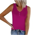 thumbnail image 1 of Comfy Ribbed Knit Tank Tops 3-button V Neck Tee Shirts Plain Tshirts for Women Summer Casual Sleeveless Vest (M, Hot Pink) Major Deals, 1 of 5