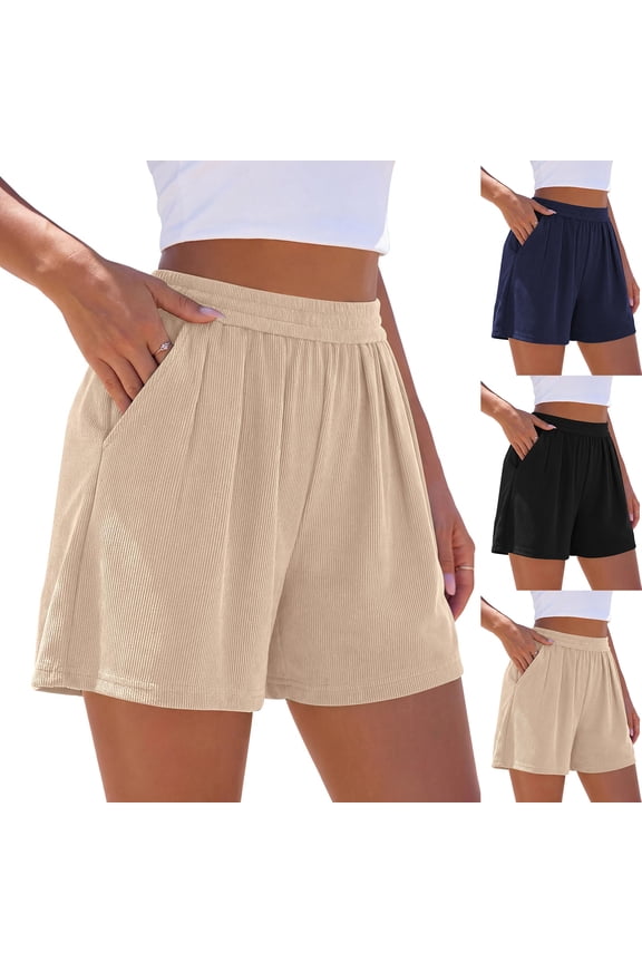 Comfy Ribbed Sweat Shorts for Women High Waisted Lyocell for Casual Lounge Athletic Jersey with Pockets Brown S