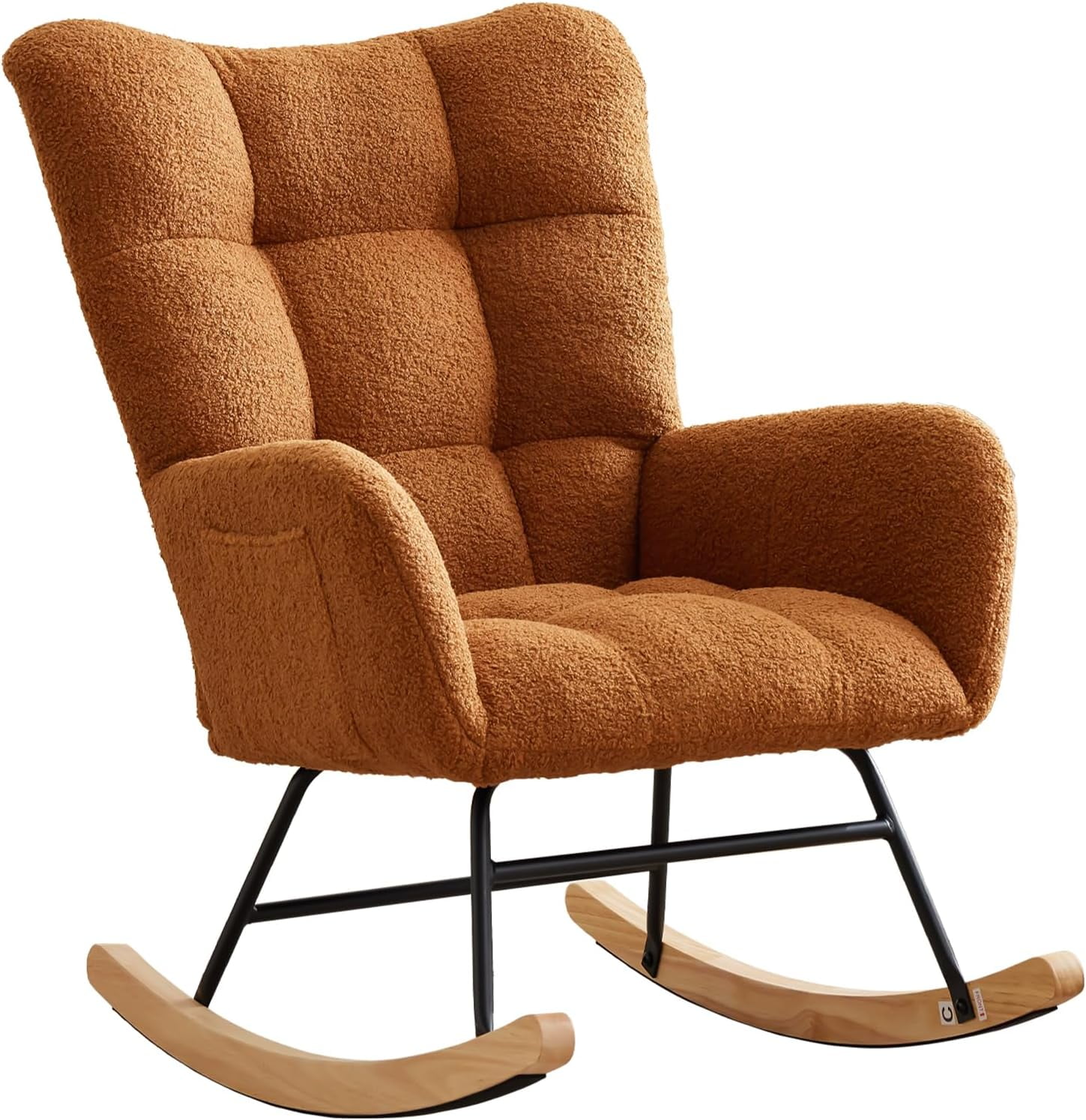 Comfy Rocking Chair for Nursery or Bedroom Upholstered Glider with Side Pocket, Ergonomic Backrest, and Soft Armrests – Ideal Accent Chair for Reading, Relaxing(Brown)