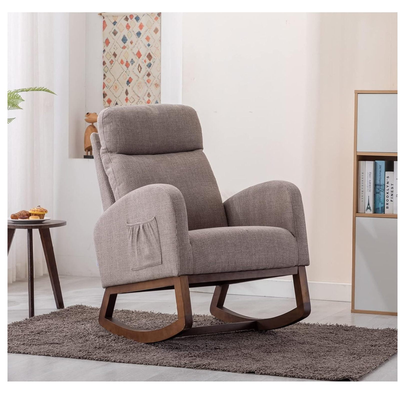 Comfy Rocking Chair Nursery, Padded Rocking Chair with A Pocket, Accent ...