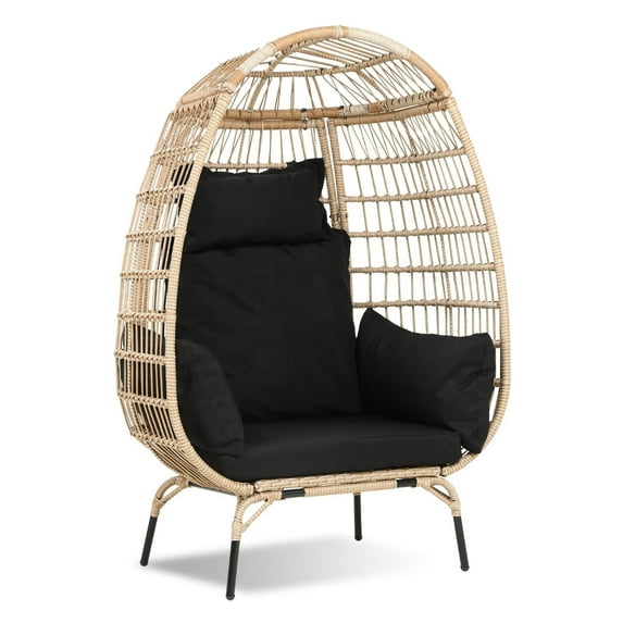 YRLLENSDAN Oval Patio Egg Chair Outdoor, Oversized Rattan Chairs with Cushions, Wicker Egg Chair Indoor with Armrests for Balconies, Courtyards and Gardens, Black