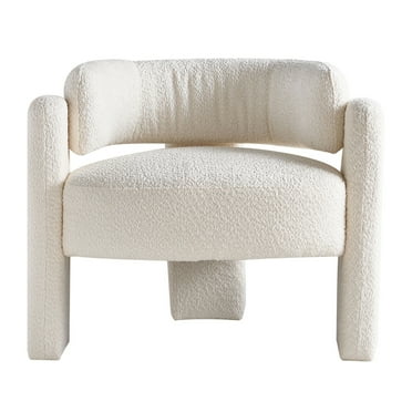 Comfy Round Barrel Accent Chair, Modern Boucle Upholstered Armchair with C-Shaped Backrest, Solid Wood Frame, Reading Chair for Living Room, Bedroom, Beige