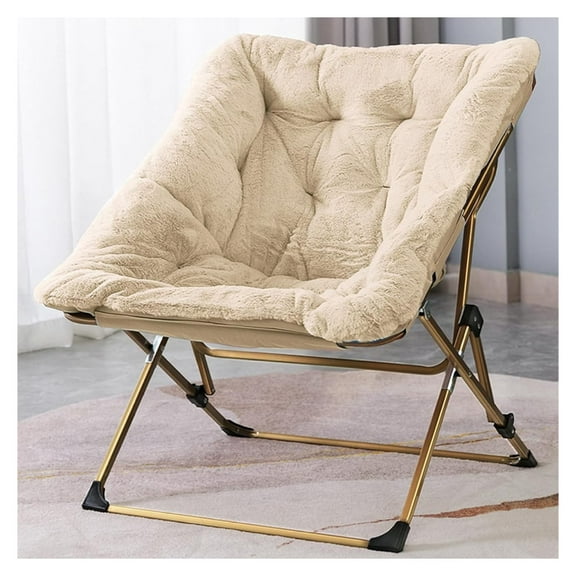 Comfy Saucer Chair for Adults, Soft Faux Fur Folding Lounge Chair for Bedroom Living Room Dorm Rooms Flexible Reading Chair for Teens Kids, X-Large Foldable Chair (Faux Fur-Beige)